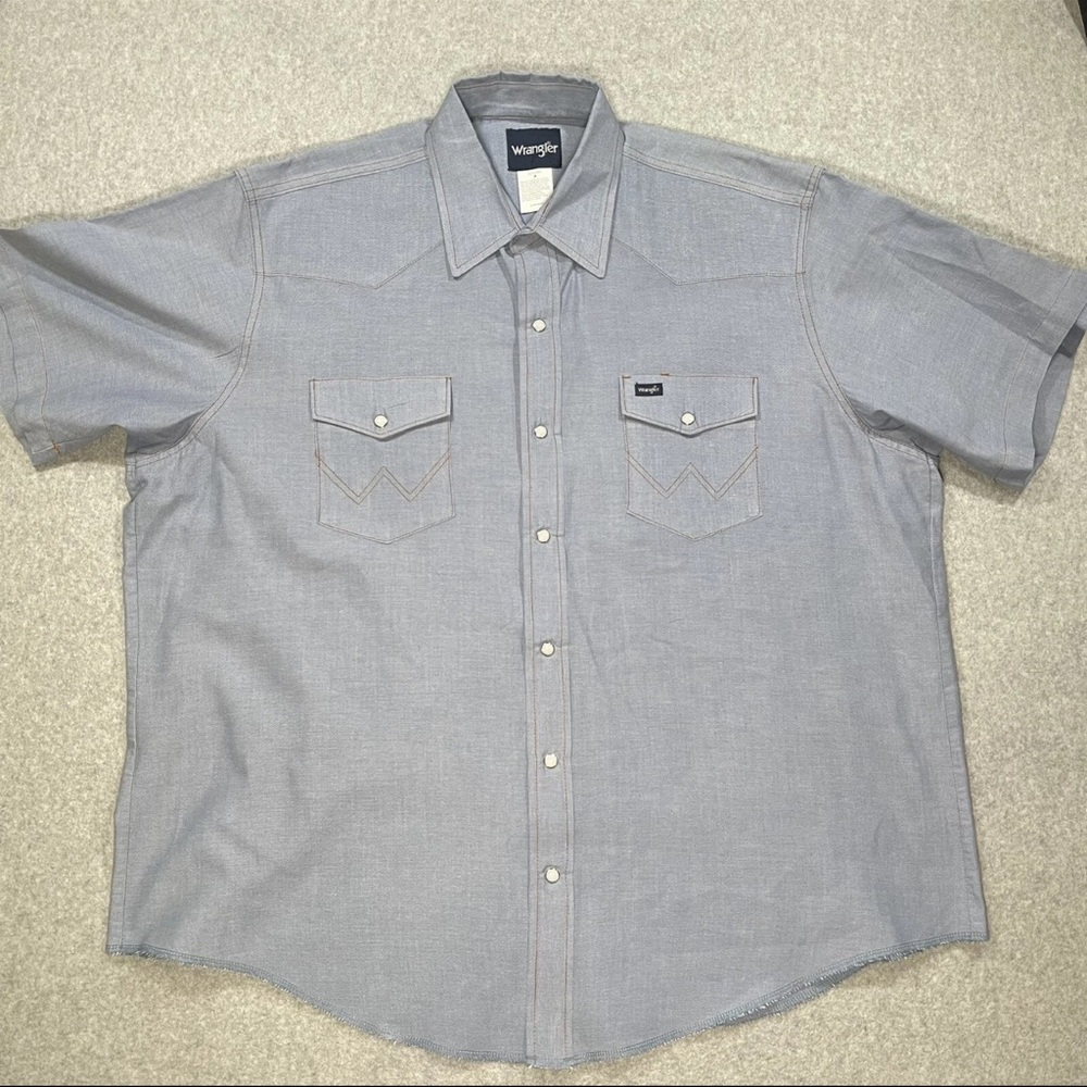 Vintage Wrangler Short Sleeve Western Shirt Mens 18 Single Needle Pearl Snap